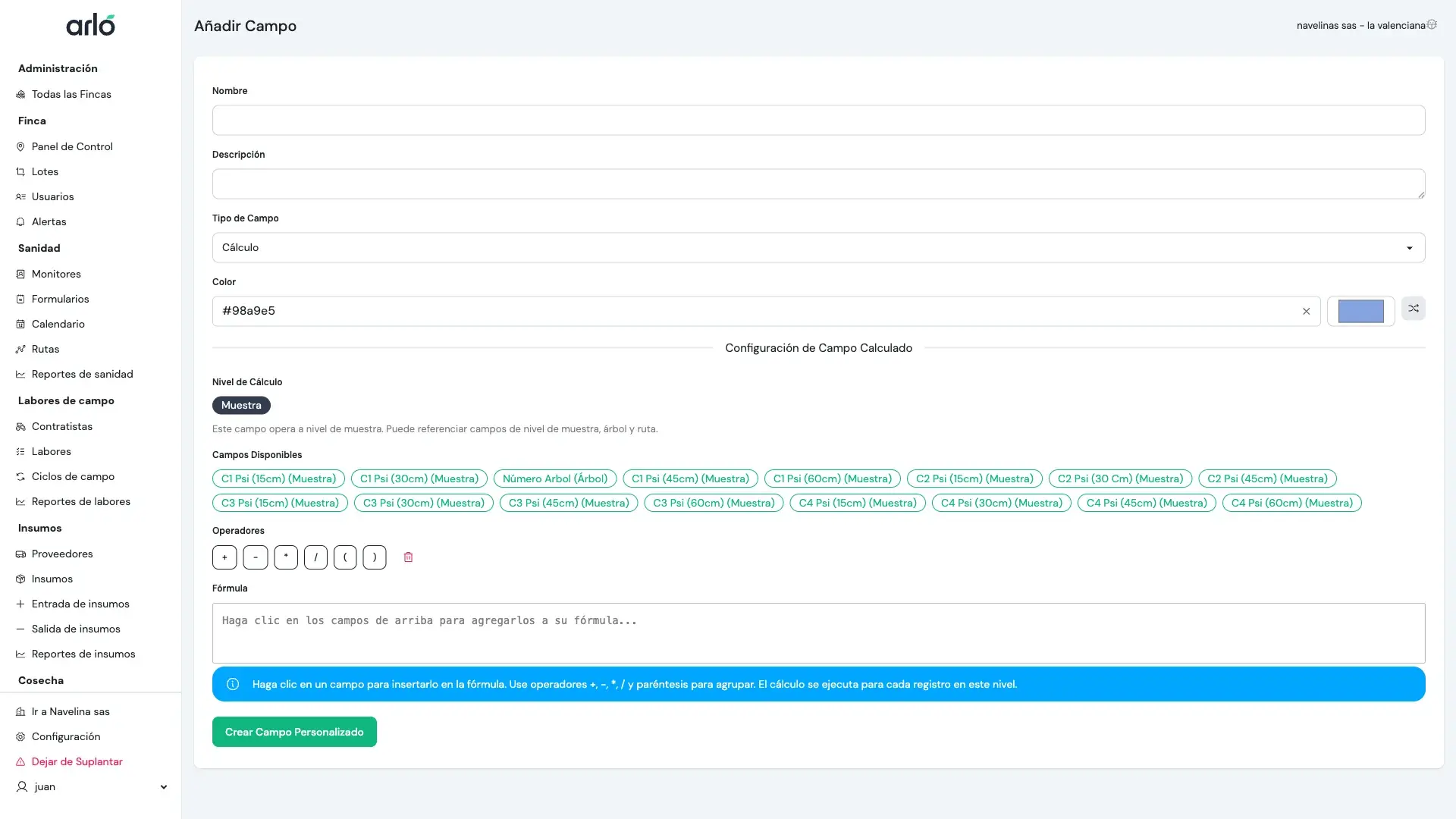 Editor de fórmulas para campos calculados