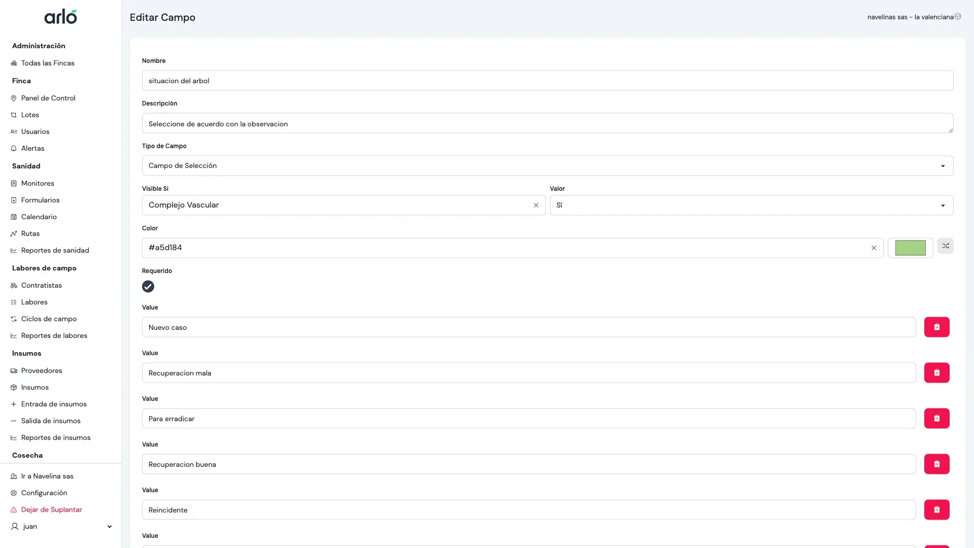 Configuración de campo condicional