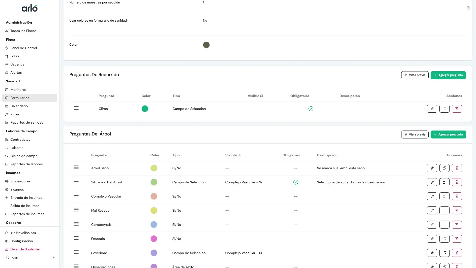 Sección de campos personalizados en formulario